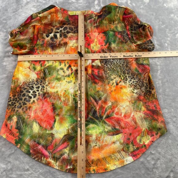 Chico's Top Womens 3 Multicolor Cheetah Floral Summer Surprise Mesh Overlay - Picture 8 of 16